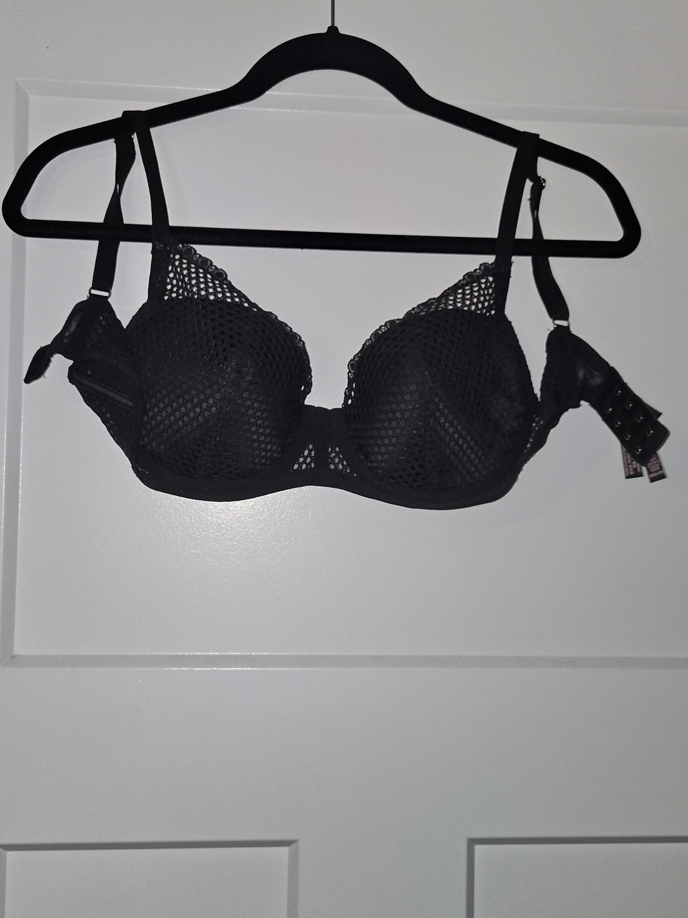 Victoria's Secret Black Mesh Underwire Bra with Fishnet Overlay